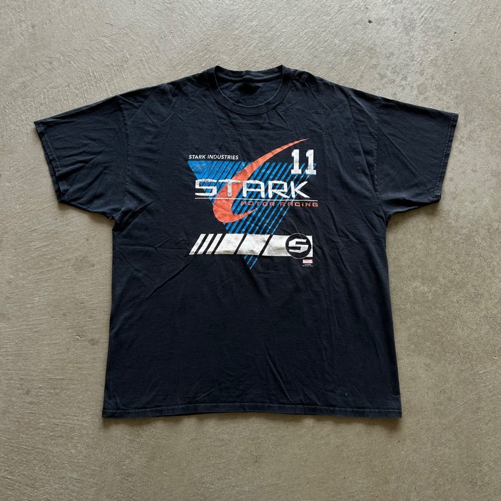 Vintage Marvel‎ Stark Industries Shirt Size XL Black Motor Racing Iron Man